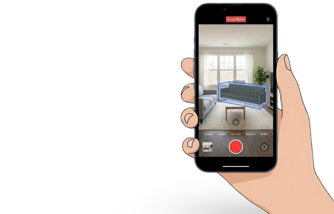 Hand holding phone with FrameLiner app